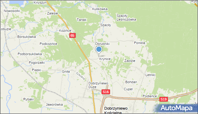 mapa Krynice, Krynice gmina Dobrzyniewo Duże na mapie Targeo
